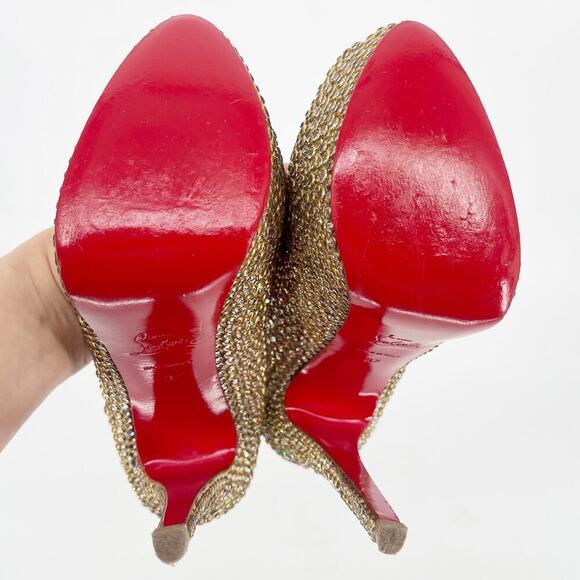 Christian Louboutin Gold Lady Peep 150 Ring Strass Platform Peep Toe Pump EU 37 - Picture 12 of 14